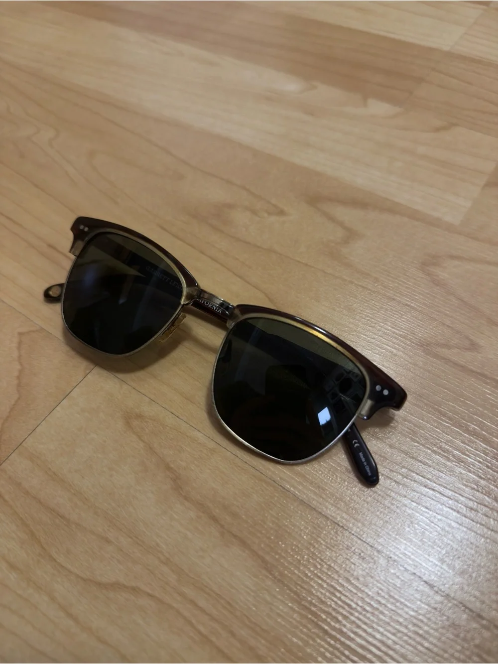 Garrett Leight Lincoln 48 Sunglasses - Brandy Tortoise/Antique Gold/Pure G15